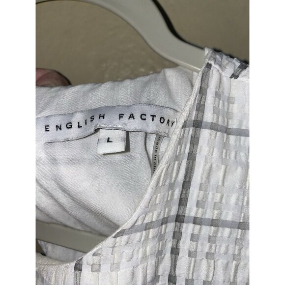 English Factory Dress White Gray Plaid Midi Tiered Cottage Lined - Picture 5 of 11